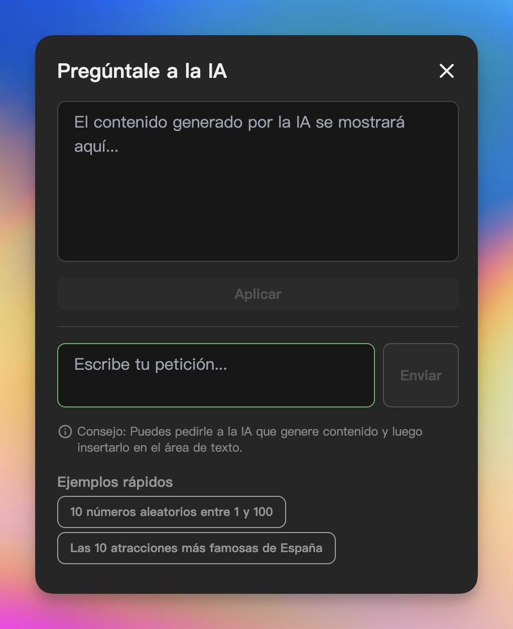 Interfaz del diálogo de IA