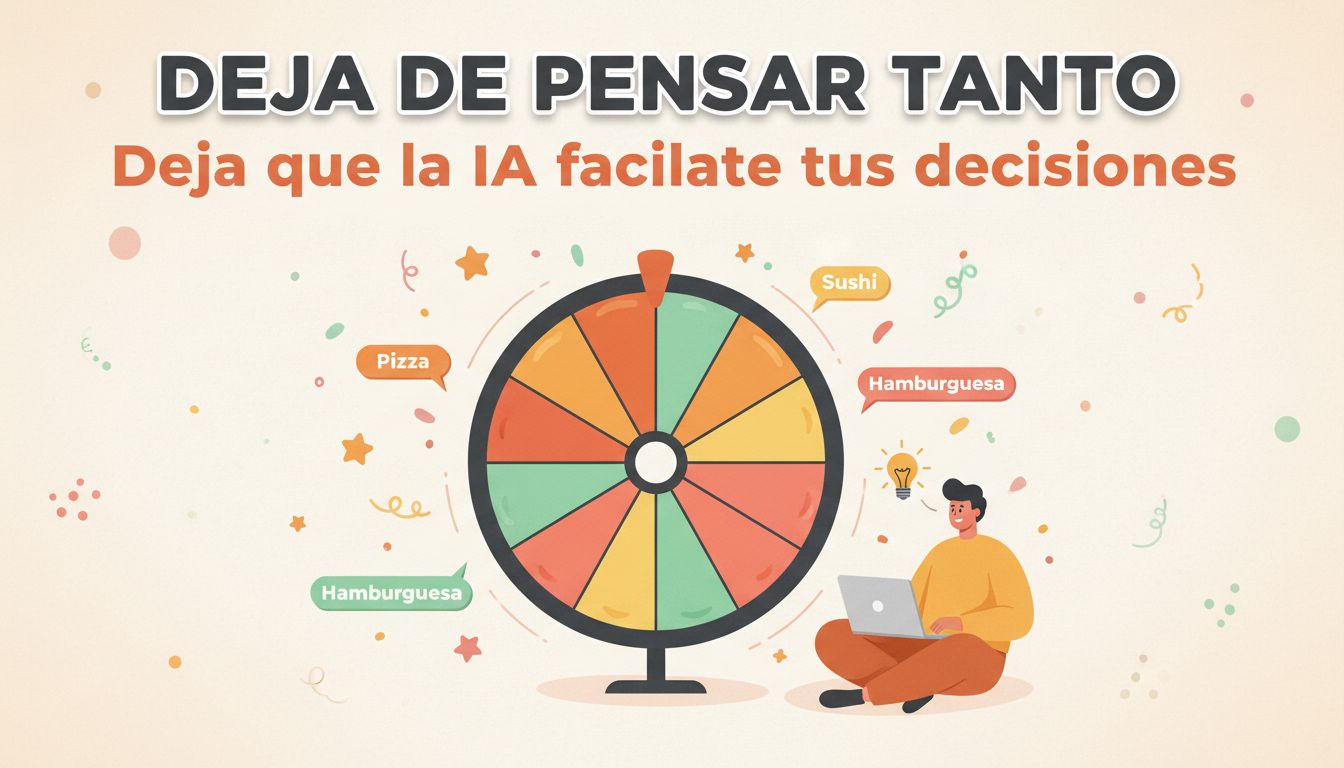 Rueda de decisiones colorida con asistencia de IA - Deja de pensar tanto, deja que la IA facilite tus decisiones